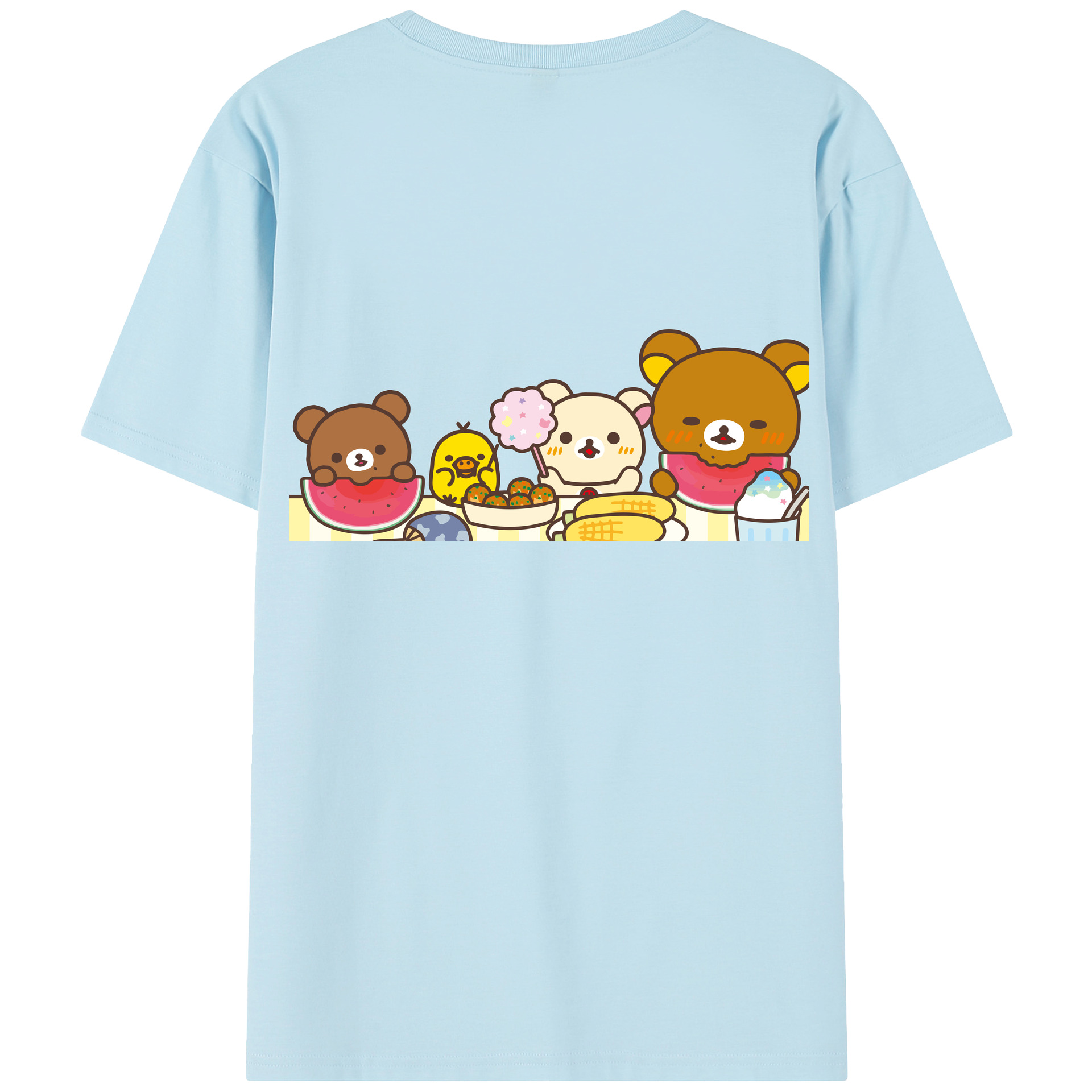 （画像用） リラックマ リラックマ キイロイトリ Rilakkuma Korilakkuma Kiiroitori 綿100％半袖Tシャツ（背面プリント）
